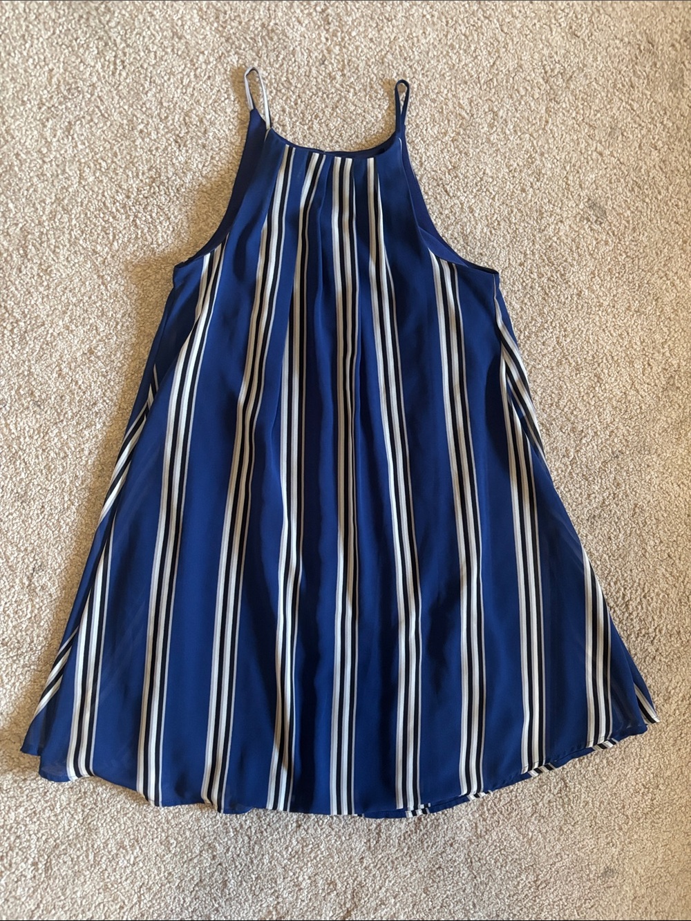 Blue Rain Navy, White and Black Vertical Stripe Mini Dress